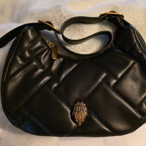 Kurt Geiger Black Quilted Crescent Shoulder Bag with Gold Hardware